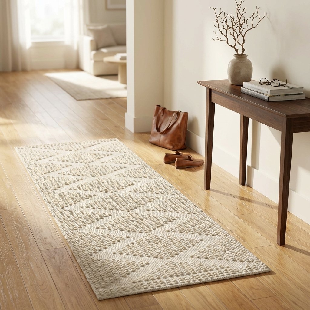 Tappeto in lana avorio con decoro in rilievo 160x230 cm - NORANMOND Tappeto in lana avorio con decoro in rilievo 160x230 cm - NORANMOND