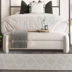 Tappeto in lana avorio con decoro in rilievo 160x230 cm - NORANMOND Tappeto in lana avorio con decoro in rilievo 160x230 cm - NORANMOND