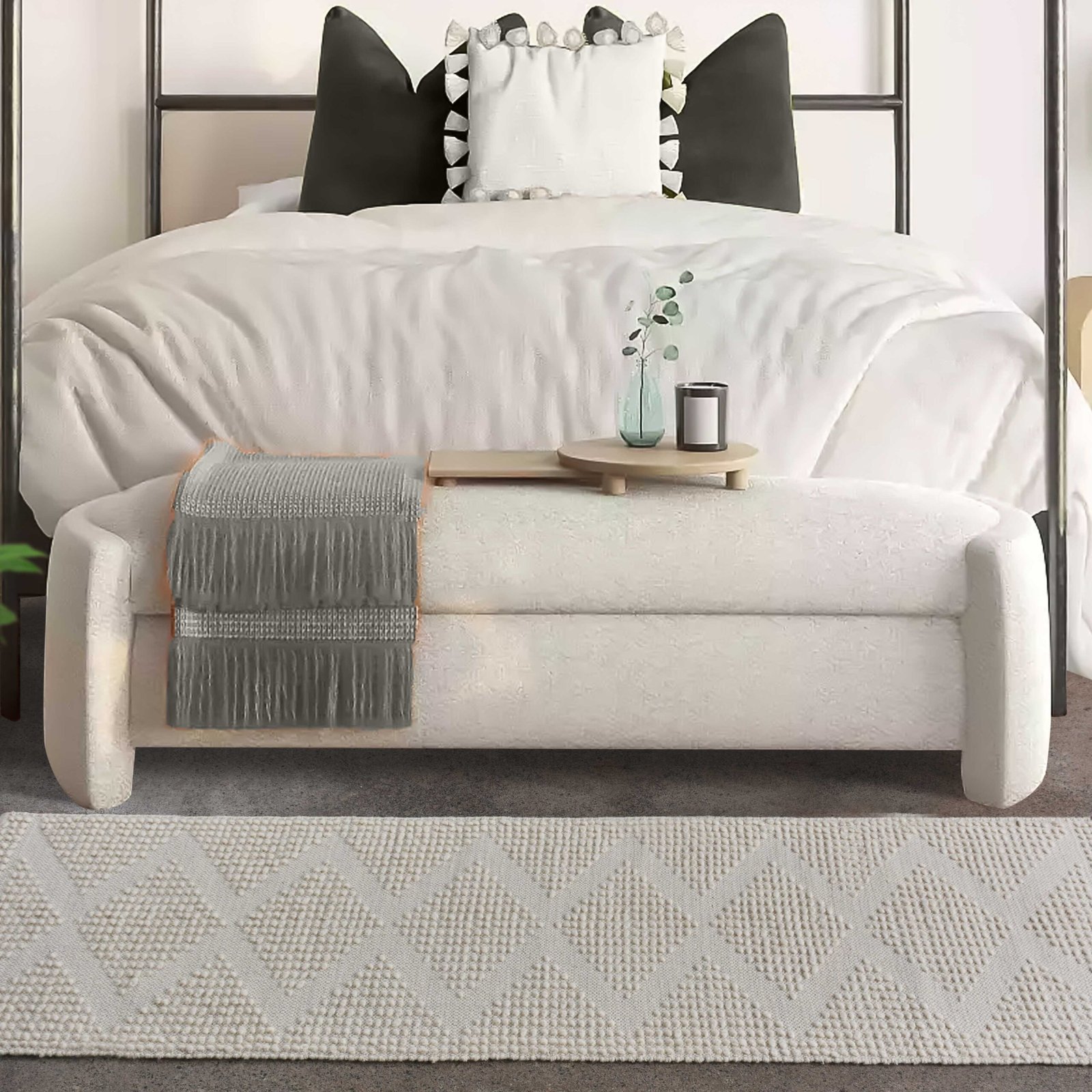 Tappeto in lana avorio con decoro in rilievo 160x230 cm - NORANMOND Tappeto in lana avorio con decoro in rilievo 160x230 cm - NORANMOND