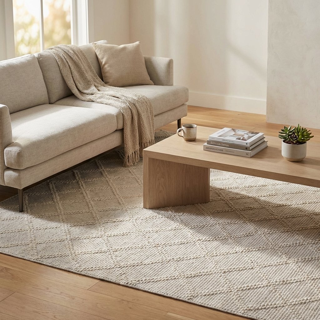 Tappeto rettangolare in lana avorio con decoro geometrico 160x230 cm - SELILRIC Tappeto rettangolare in lana avorio con decoro geometrico 160x230 cm - SELILRIC