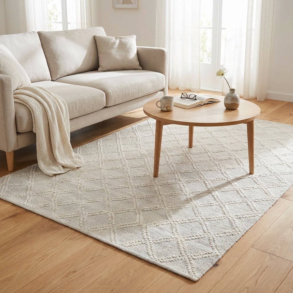 Tappeto rettangolare in lana avorio con decoro geometrico 160x230 cm - SELILRIC Tappeto rettangolare in lana avorio con decoro geometrico 160x230 cm - SELILRIC