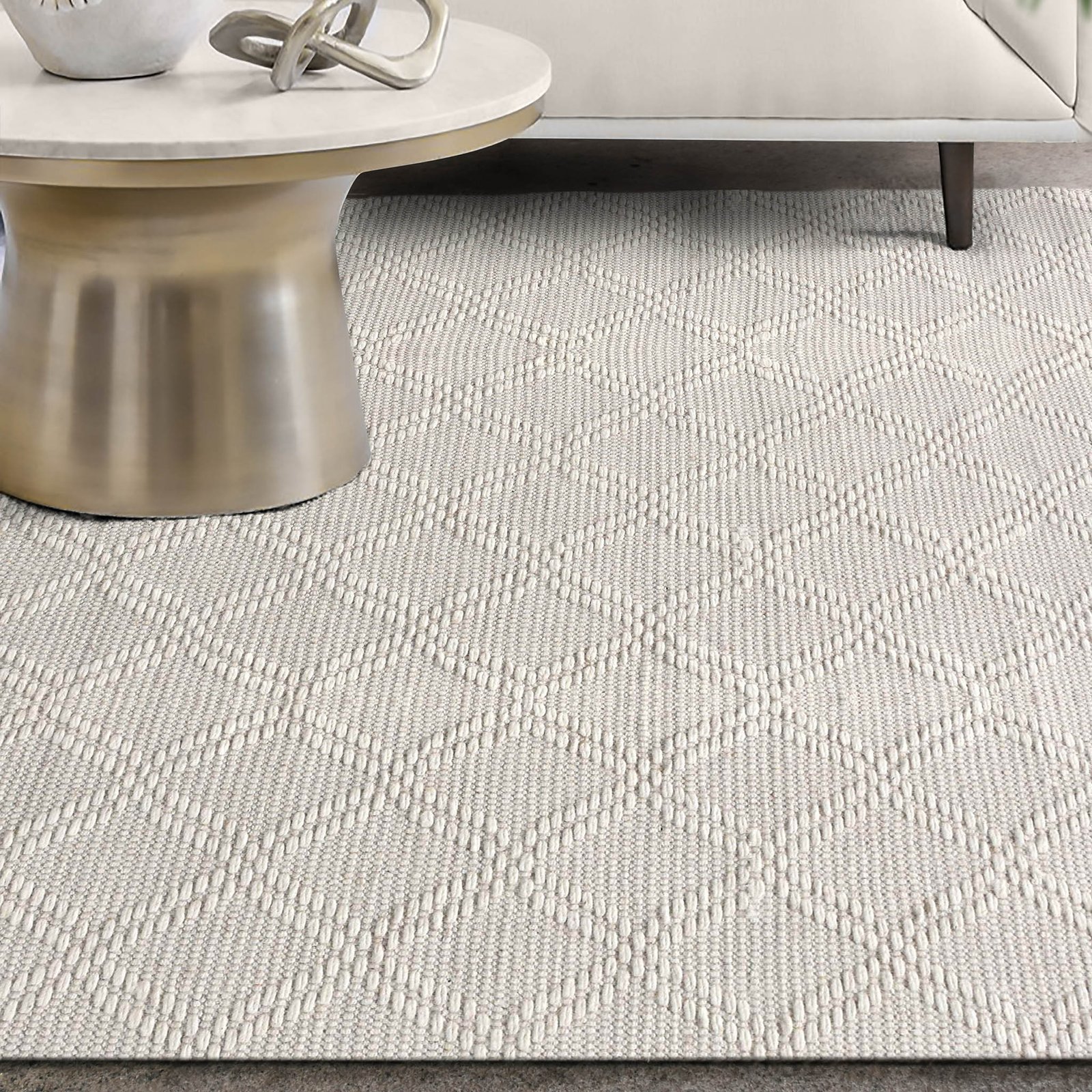 Tappeto rettangolare in lana avorio con decoro geometrico 160x230 cm - SELILRIC Tappeto rettangolare in lana avorio con decoro geometrico 160x230 cm - SELILRIC