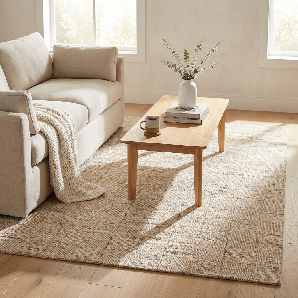 Tappeto in lana avorio con decoro geometrico 120x180 cm - WILALVIA Tappeto in lana avorio con decoro geometrico 120x180 cm - WILALVIA
