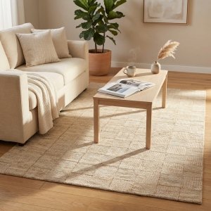 Tappeto rettangolare in lana avorio con decoro geometrico 160x230 cm - WILALVIA Tappeto rettangolare in lana avorio con decoro geometrico 160x230 cm - WILALVIA