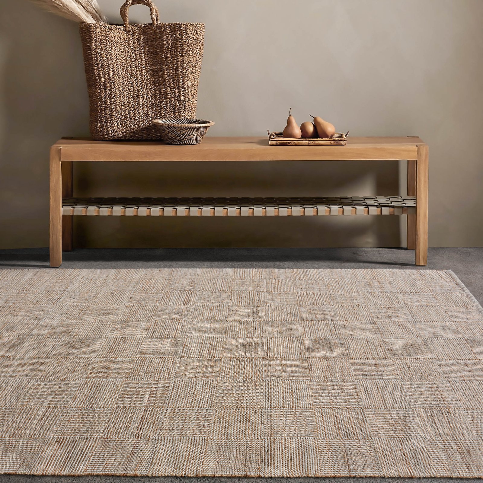 Tappeto rettangolare in lana avorio con decoro geometrico 160x230 cm - WILALVIA Tappeto rettangolare in lana avorio con decoro geometrico 160x230 cm - WILALVIA