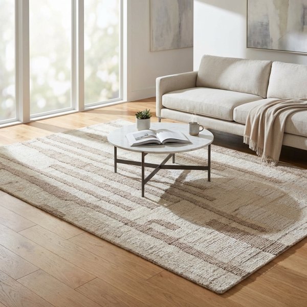Tappeto in lana avorio con decoro geometrico 160x230 cm - QUORELUNA