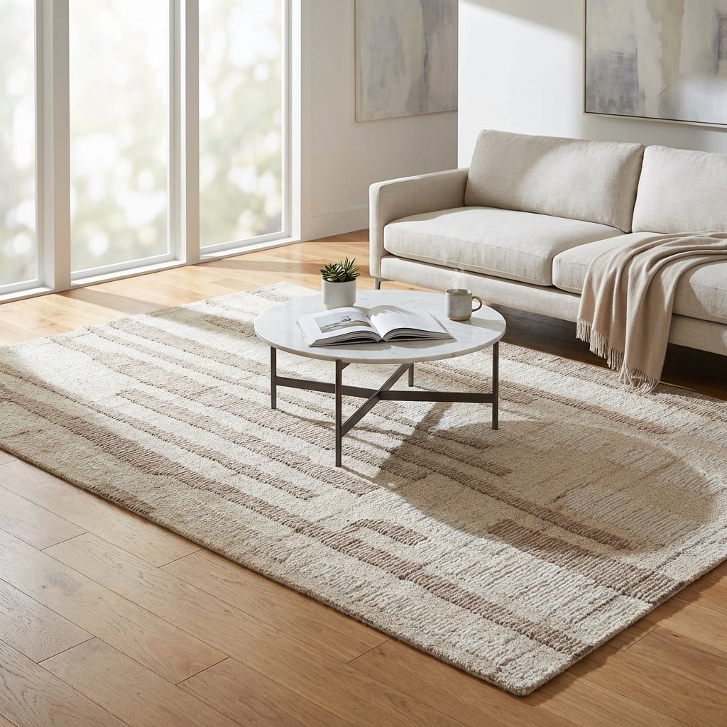 Tappeto in lana avorio con decoro geometrico 160x230 cm - QUORELUNA Tappeto in lana avorio con decoro geometrico 160x230 cm - QUORELUNA