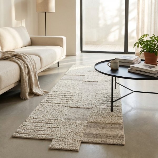 Tappeto in lana avorio con decoro geometrico 120x180 cm - MARELLIA