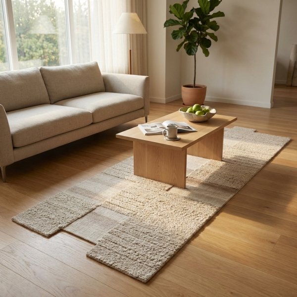 Tappeto in lana avorio con decoro geometrico 120x180 cm - MARELLIA