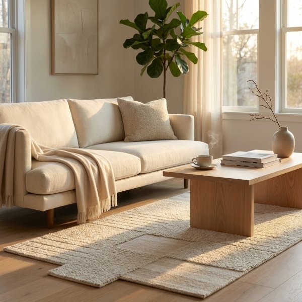 Tappeto in lana avorio con decoro geometrico 160x230 cm - MARELLIA
