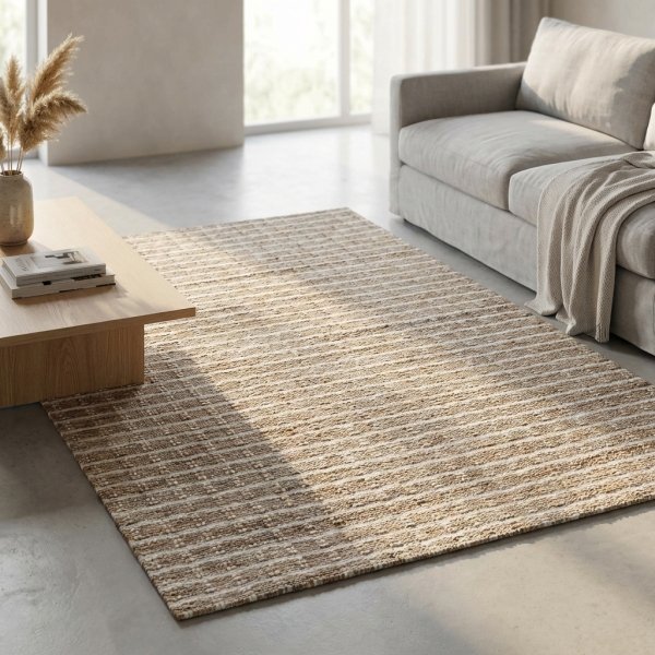 Tappeto in lana avorio con decoro a righe 120x180 cm - ALURON