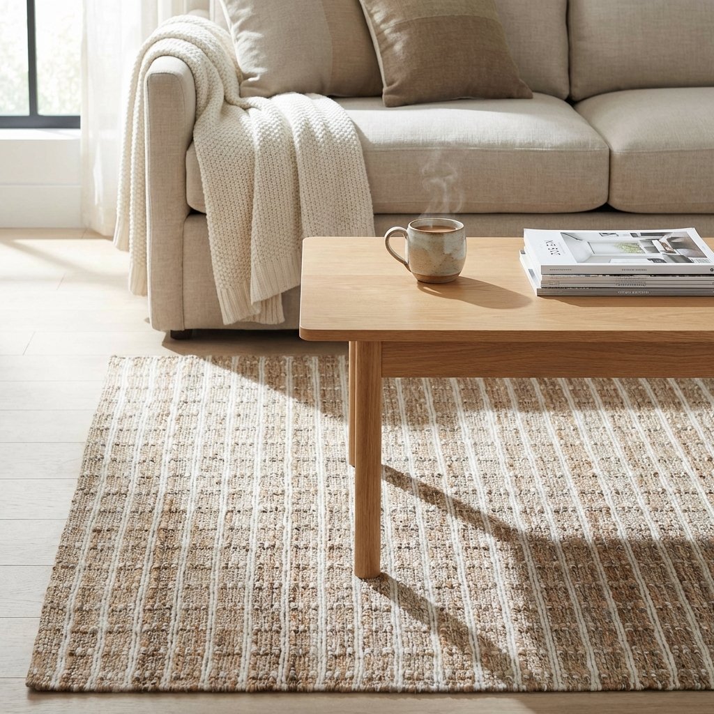 Tappeto in lana avorio con decoro a righe 120x180 cm - ALURON Tappeto in lana avorio con decoro a righe 120x180 cm - ALURON