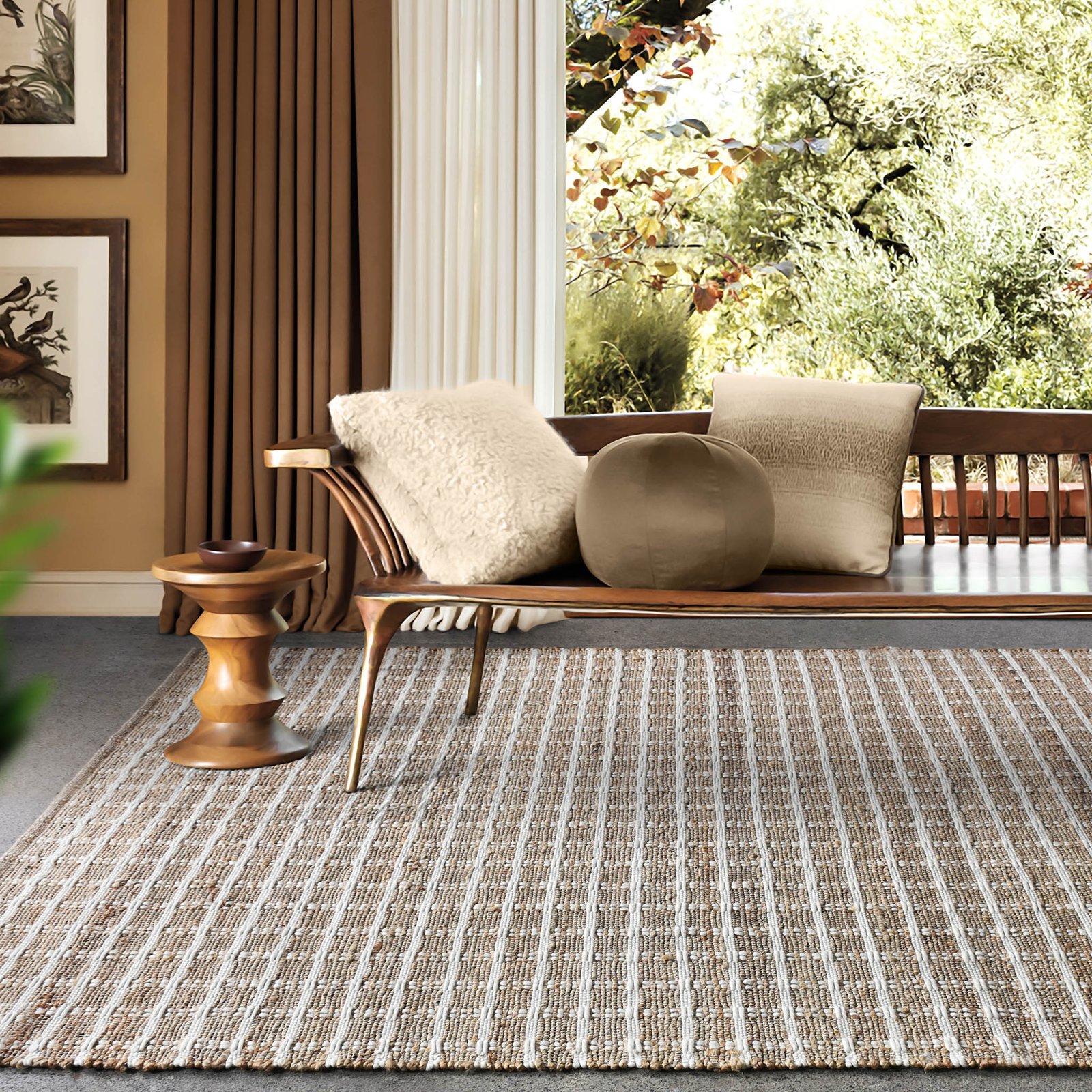 Tappeto in lana avorio con decoro a righe 120x180 cm - ALURON Tappeto in lana avorio con decoro a righe 120x180 cm - ALURON
