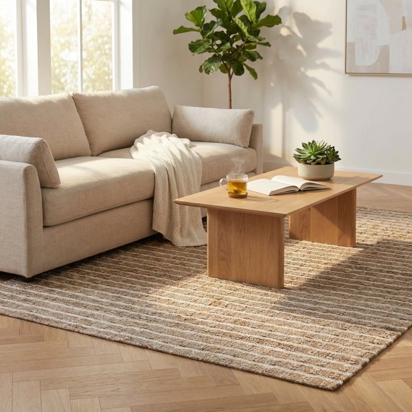 Tappeto in lana avorio a righe 160x230 cm per soggiorno - ALURON