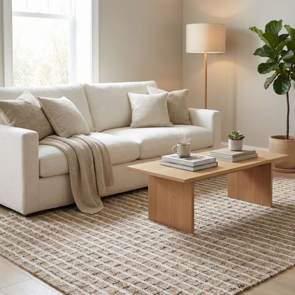 Tappeto in lana avorio a righe 160x230 cm per soggiorno - ALURON