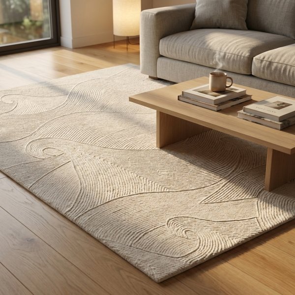 Tappeto in lana avorio con decoro a rilievo 120x180 cm - ULARTHAS