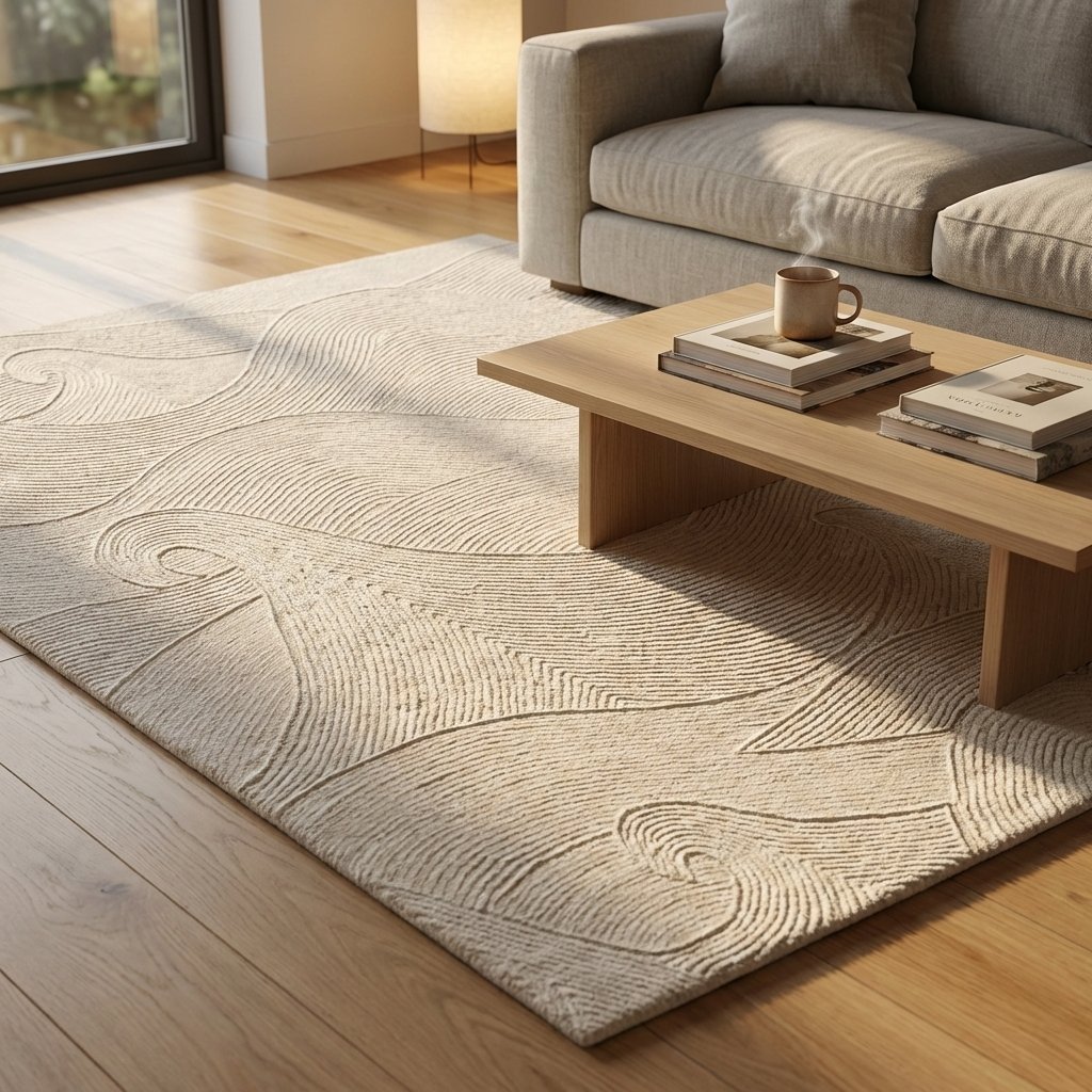 Tappeto in lana avorio con decoro a rilievo 120x180 cm - ULARTHAS