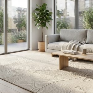 Tappeto in lana avorio con decoro a rilievo 120x180 cm - ULARTHAS