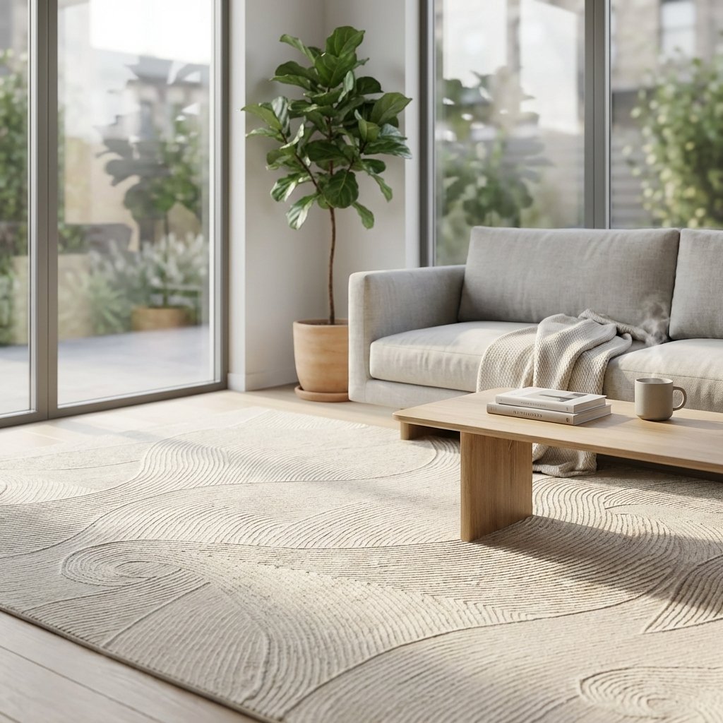 Tappeto in lana avorio con decoro a rilievo 120x180 cm - ULARTHAS
