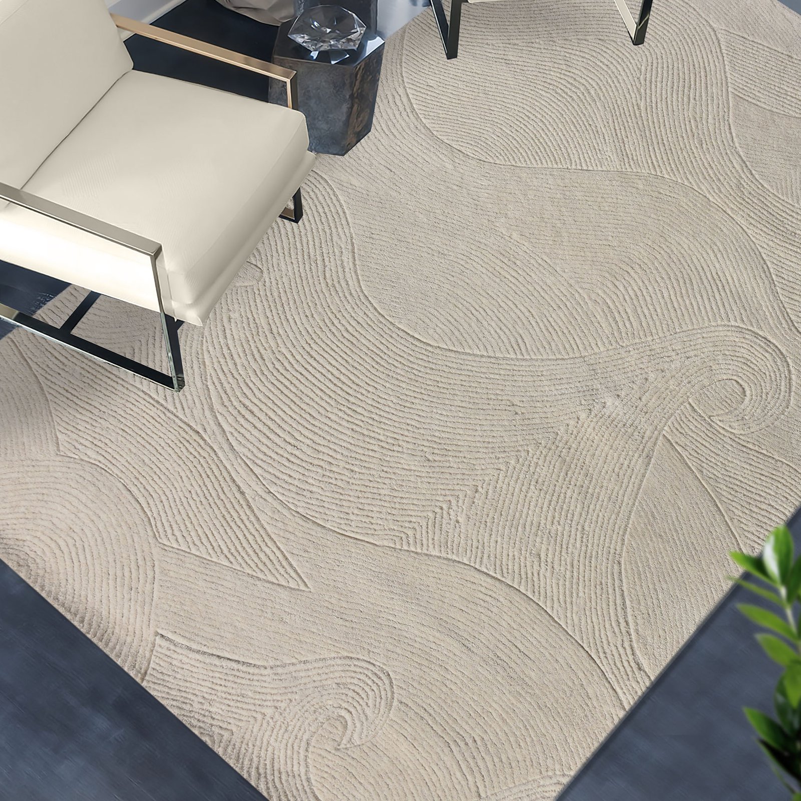 Tappeto in lana avorio con decoro a rilievo 120x180 cm - ULARTHAS