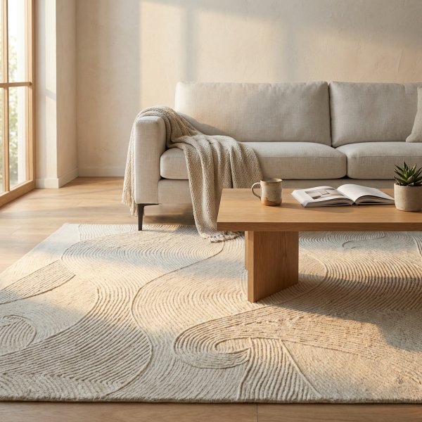 Tappeto in lana avorio con decoro a rilievo 160x230 cm - ULARTHAS