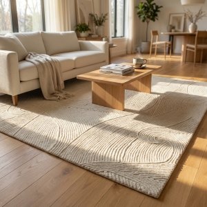 Tappeto in lana avorio con decoro a rilievo 160x230 cm - ULARTHAS