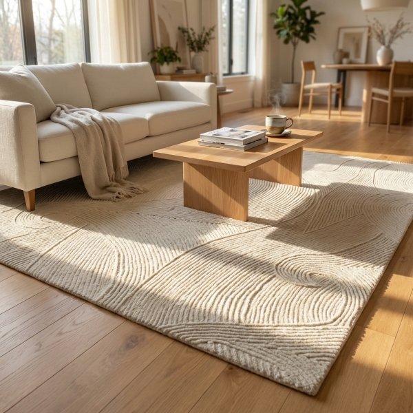 Tappeto in lana avorio con decoro a rilievo 160x230 cm - ULARTHAS