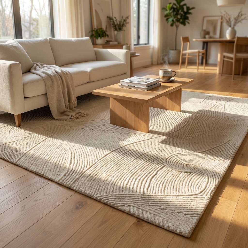 Tappeto in lana avorio con decoro a rilievo 160x230 cm - ULARTHAS