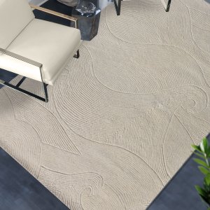 Tappeto in lana avorio con decoro a rilievo 160x230 cm - ULARTHAS