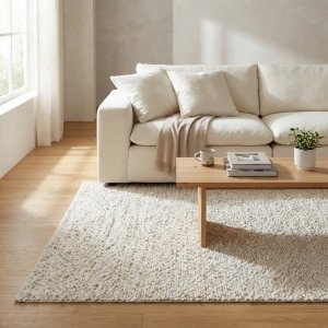 Tappeto rettangolare in lana avorio effetto bouclé con decoro 120x180 cm - HELIRMOND Tappeto rettangolare in lana avorio effetto bouclé con decoro 120x180 cm - HELIRMOND