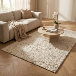 Tappeto rettangolare in lana avorio effetto bouclé con decoro 120x180 cm - HELIRMOND Tappeto rettangolare in lana avorio effetto bouclé con decoro 120x180 cm - HELIRMOND