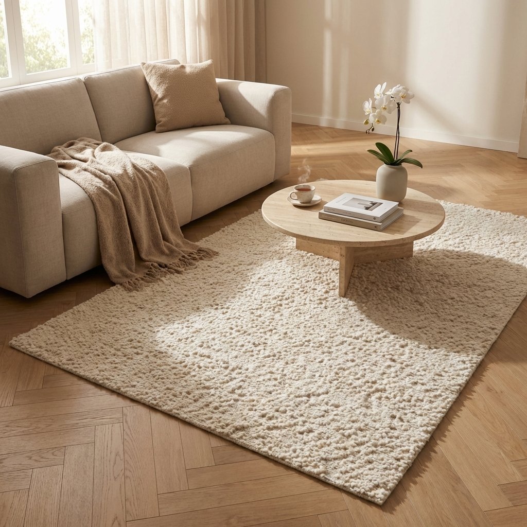 Tappeto rettangolare in lana avorio effetto bouclé con decoro 120x180 cm - HELIRMOND Tappeto rettangolare in lana avorio effetto bouclé con decoro 120x180 cm - HELIRMOND
