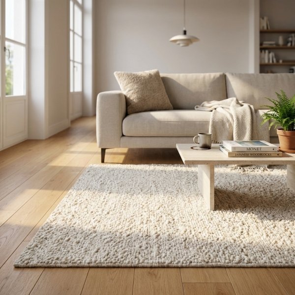 Tappeto in lana avorio tessuto a mano con decoro 160x230 cm - HELIRMOND