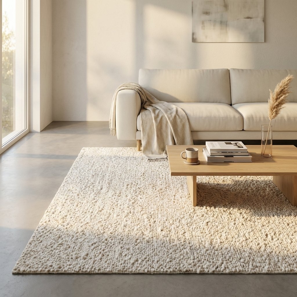 Tappeto in lana avorio tessuto a mano con decoro 160x230 cm - HELIRMOND Tappeto in lana avorio tessuto a mano con decoro 160x230 cm - HELIRMOND