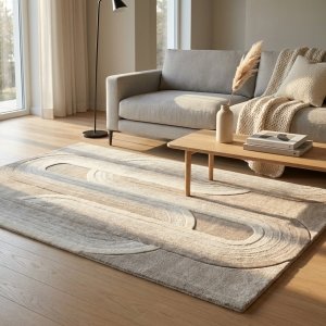 Tappeto in lana avorio con decoro geometrico 160x230 cm - YORANDOR Tappeto in lana avorio con decoro geometrico 160x230 cm - YORANDOR