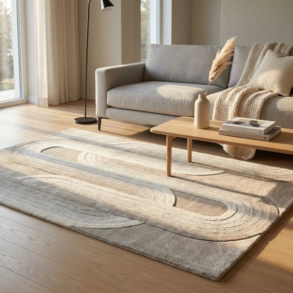 Tappeto in lana avorio con decoro geometrico 160x230 cm - YORANDOR