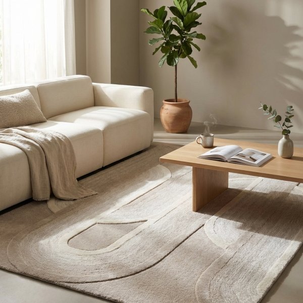 Tappeto in lana avorio con decoro geometrico 160x230 cm - YORANDOR