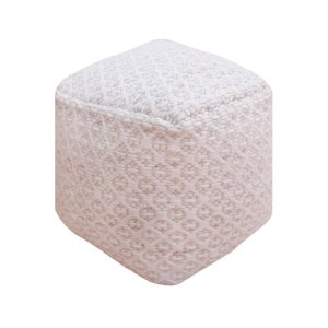 Pouf cubo in lana avorio con decoro 40x40x40 cm - NORENLEN