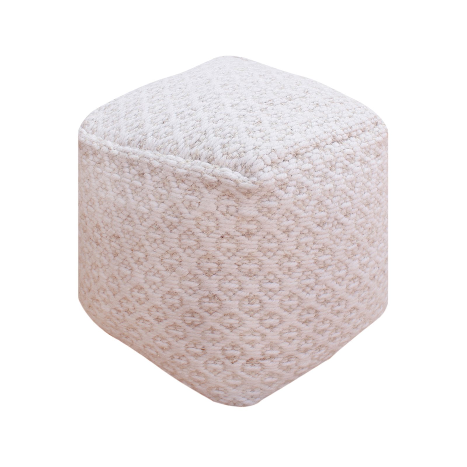 Pouf cubo in lana avorio con decoro 40x40x40 cm - NORENLEN