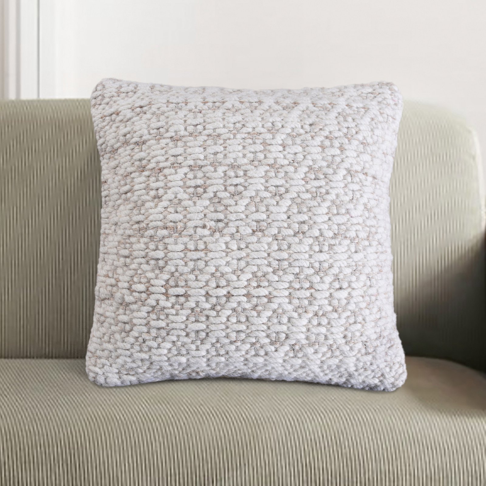 Cuscino in lana avorio con decoro 45x45x8 cm - NORENLEN
