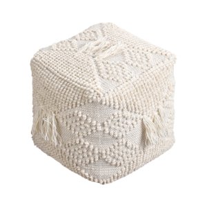 Pouf cubo in lana avorio con nappine stile boho 40x40x40 cm - YORENOR Pouf cubo in lana avorio con nappine stile boho 40x40x40 cm - YORENOR