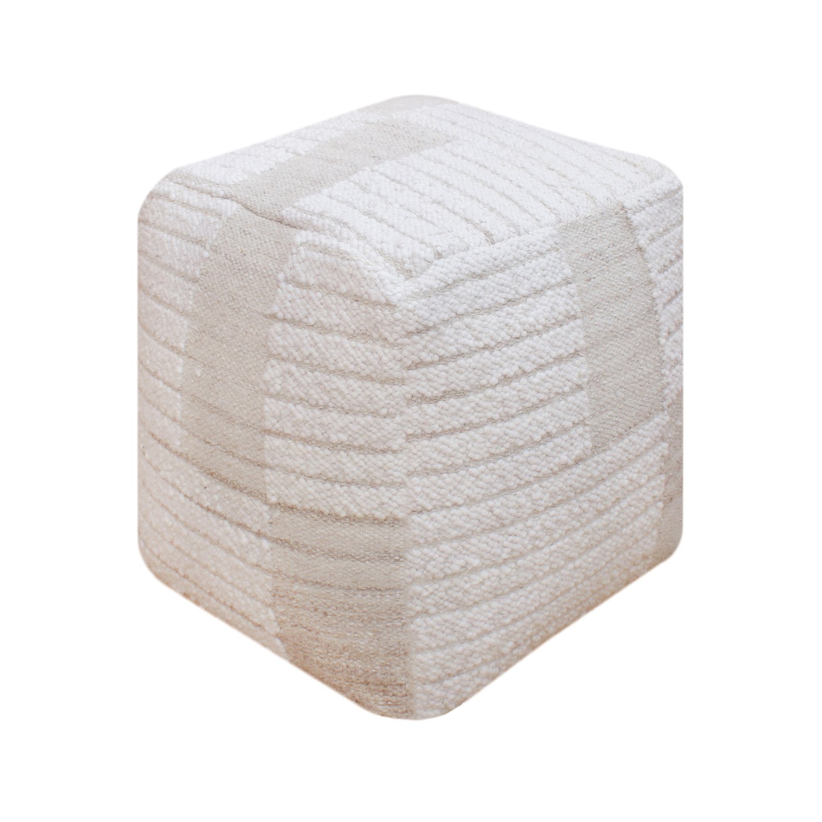 Pouf cubico in lana avorio con decoro 40x40x40 cm - GALARRIC