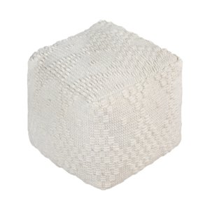 Pouf cubo in lana avorio con decoro a intreccio 40x40x40 cm - CORARON