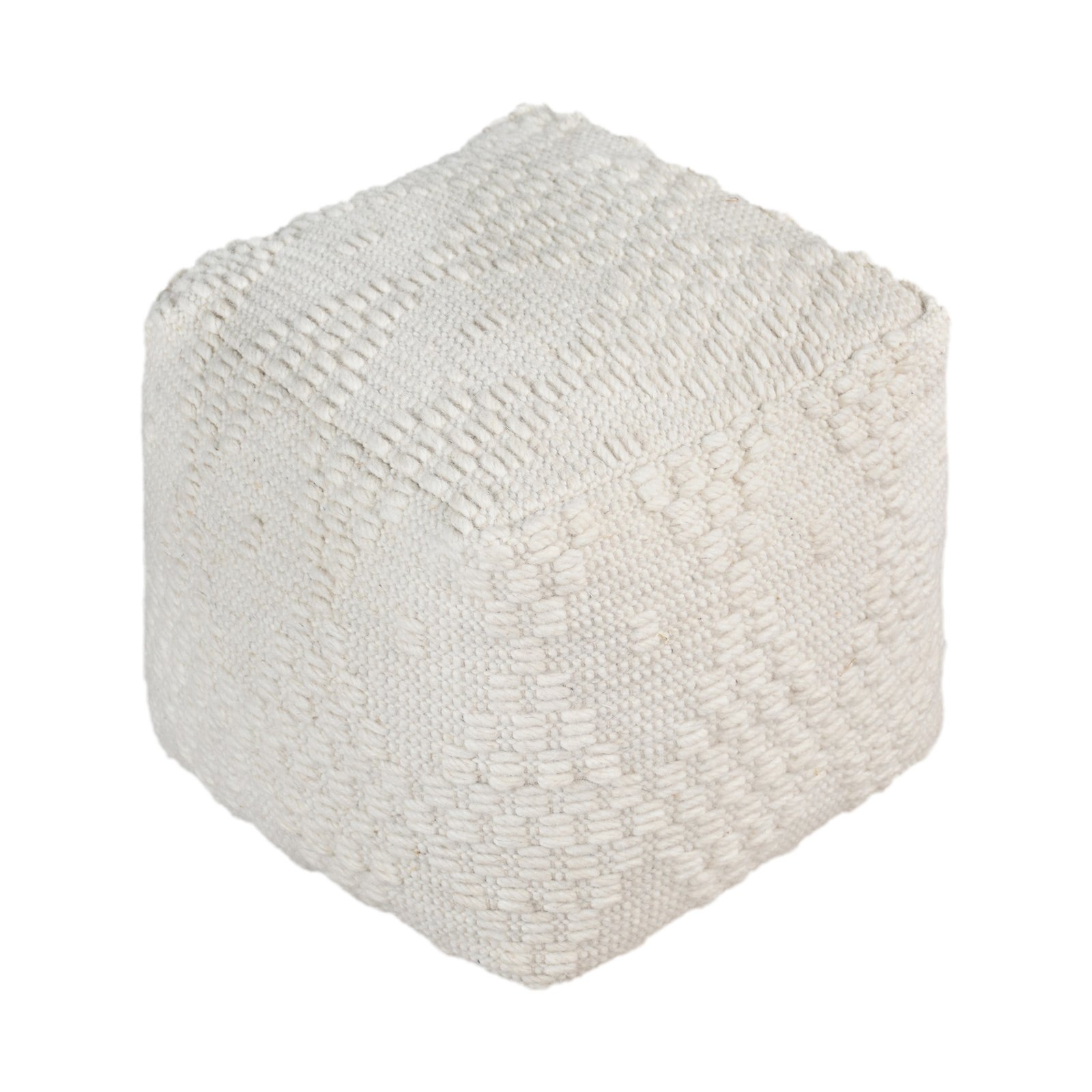 Pouf cubo in lana avorio con decoro a intreccio 40x40x40 cm - CORARON