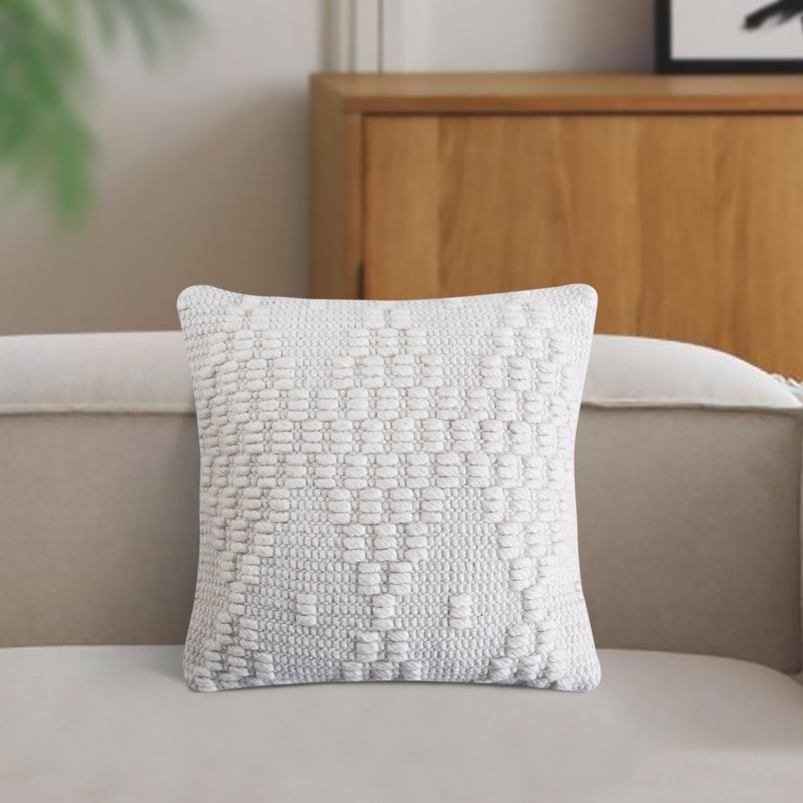 Cuscino decorativo in lana avorio con decoro in rilievo 45 x 45 x 8 cm - CORARON
