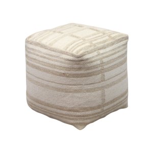 Pouf quadrato in lana tessuta avorio con decoro 40x40x40 cm - ALUNMOND Pouf quadrato in lana tessuta avorio con decoro 40x40x40 cm - ALUNMOND