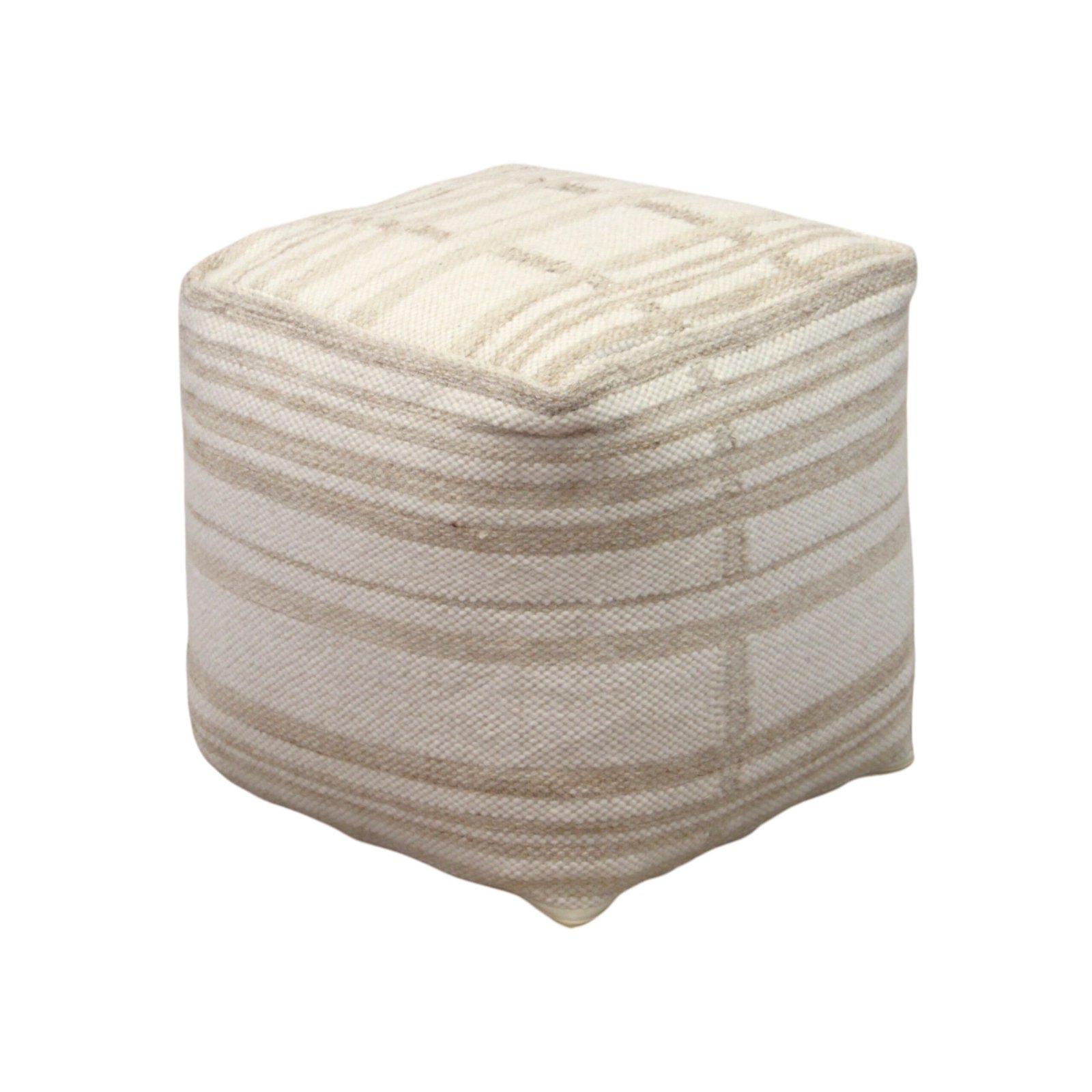 Pouf quadrato in lana tessuta avorio con decoro 40x40x40 cm - ALUNMOND Pouf quadrato in lana tessuta avorio con decoro 40x40x40 cm - ALUNMOND