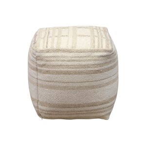 Pouf quadrato in lana tessuta avorio con decoro 40x40x40 cm - ALUNMOND Pouf quadrato in lana tessuta avorio con decoro 40x40x40 cm - ALUNMOND