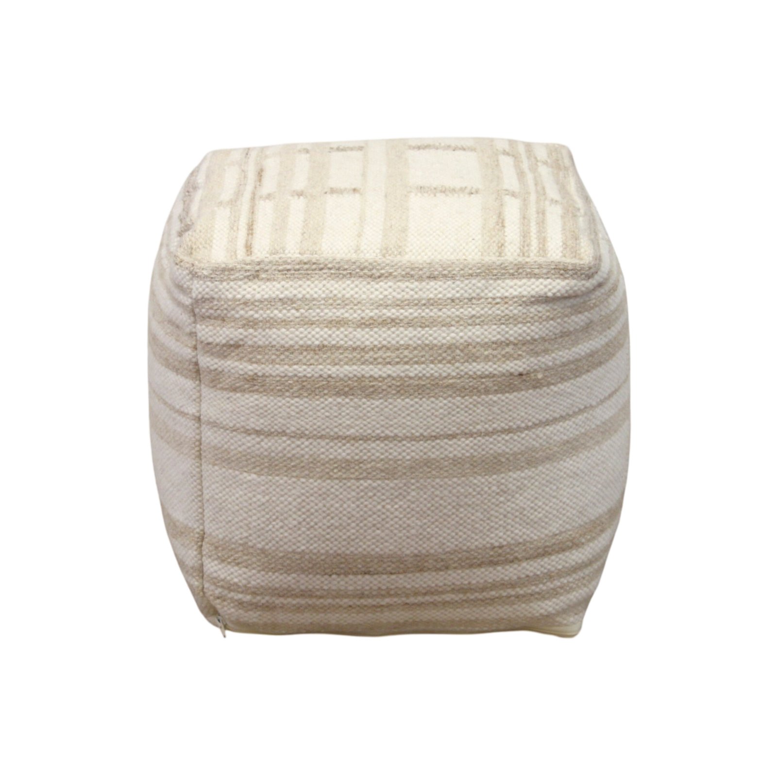 Pouf quadrato in lana tessuta avorio con decoro 40x40x40 cm - ALUNMOND Pouf quadrato in lana tessuta avorio con decoro 40x40x40 cm - ALUNMOND