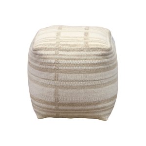 Pouf quadrato in lana tessuta avorio con decoro 40x40x40 cm - ALUNMOND Pouf quadrato in lana tessuta avorio con decoro 40x40x40 cm - ALUNMOND